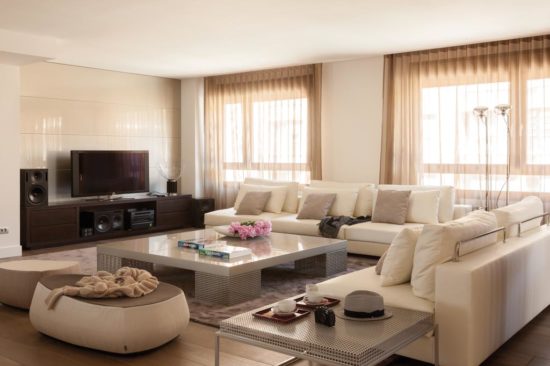 Curtain track system installation, living room